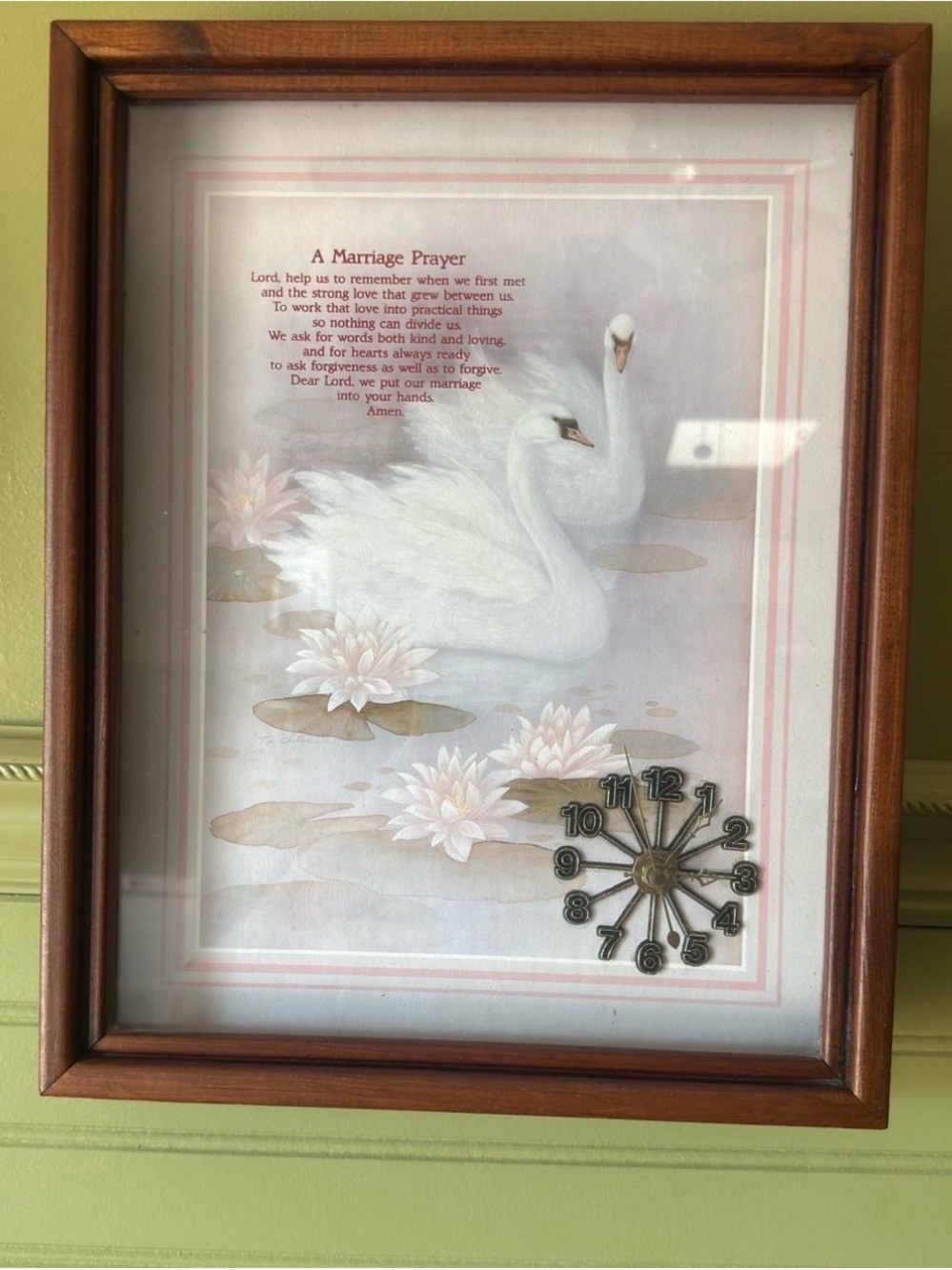 Elegant Vintage Wall Art with Clock - “Two White Swans” by T.C. Chiu